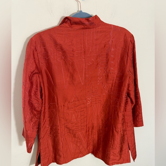 CHICO'S jacket orange brown Open Front Blazer 100% Silk art to wear size M/L - Picture 5 of 5